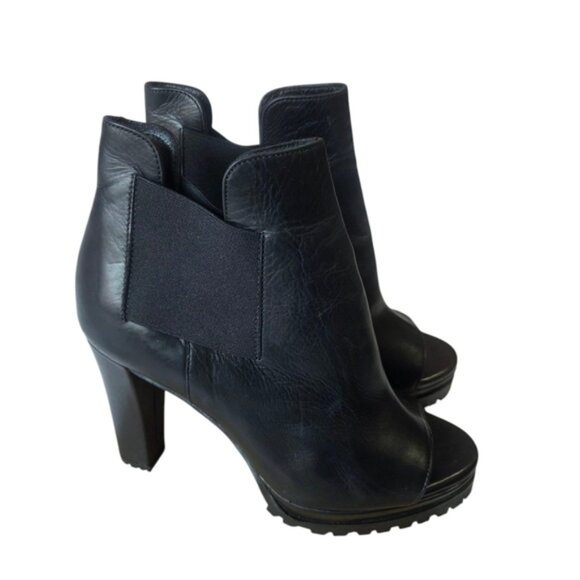 Sleek Black All Saints Heeled Boots with Chunky Heel - Picture 1 of 15
